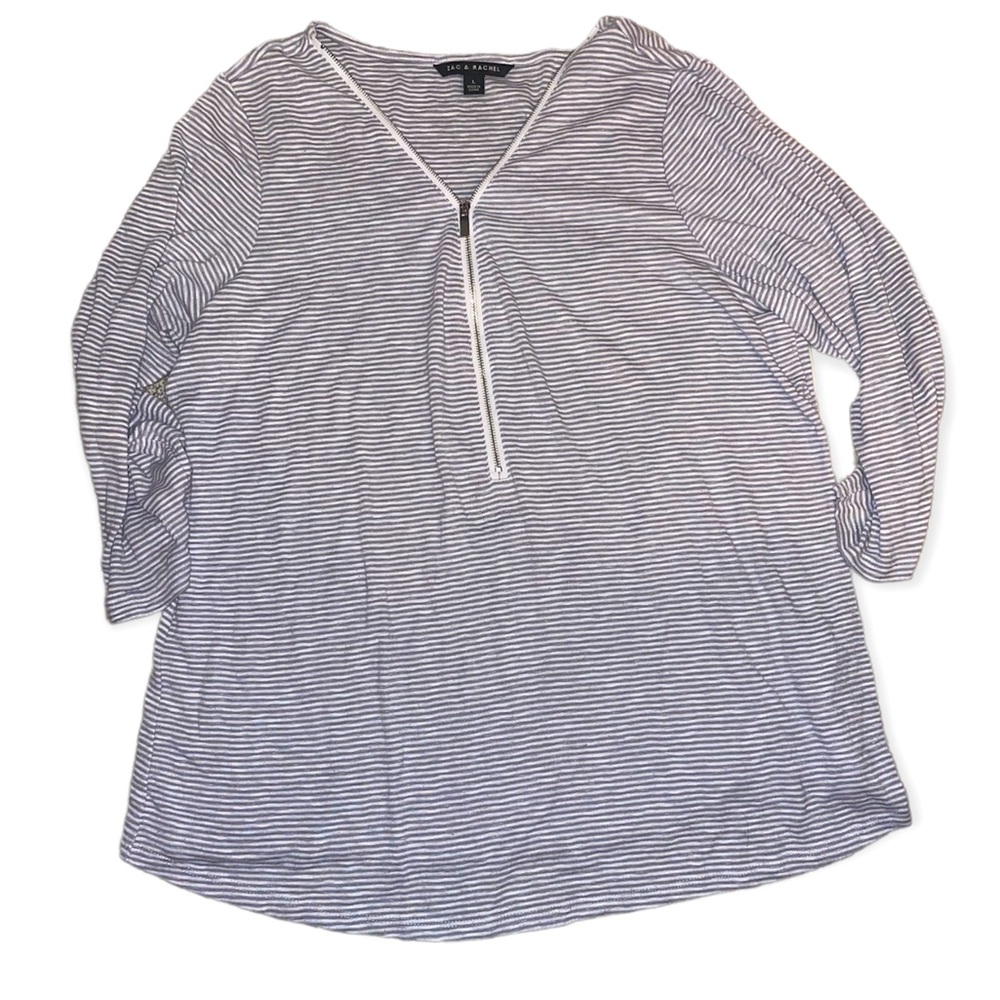 Zac & Rachel • Womens LS gray & white striped Top | L